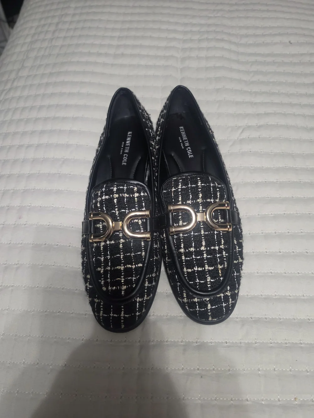 Kenneth Cole Black Tweed Loafers with Gold Hardware